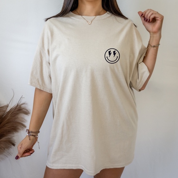 Tops - “Lightening Bolt Smiley Face” Crew Neck Short Sleeve Tee Shirt